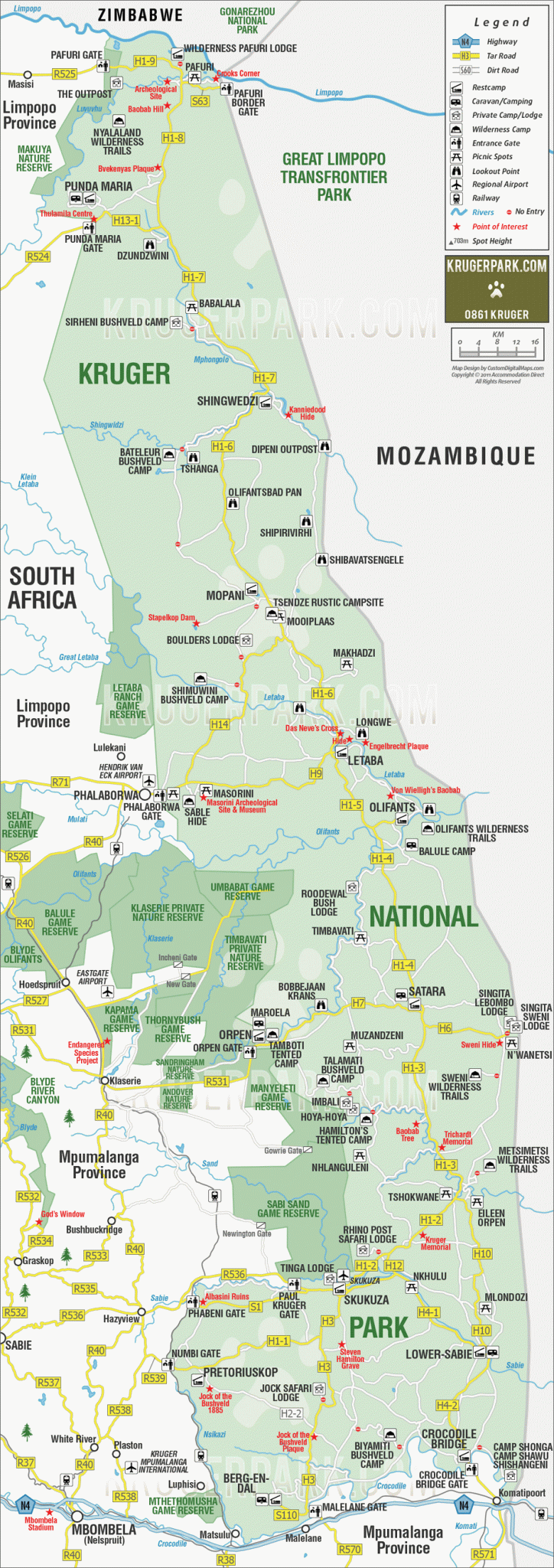carte du parc Kruger