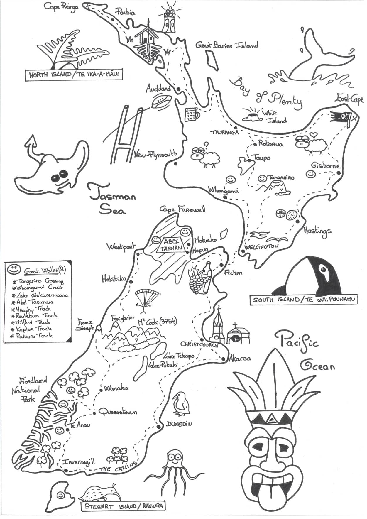 Itinéraire carte Nouvelle-Zélande