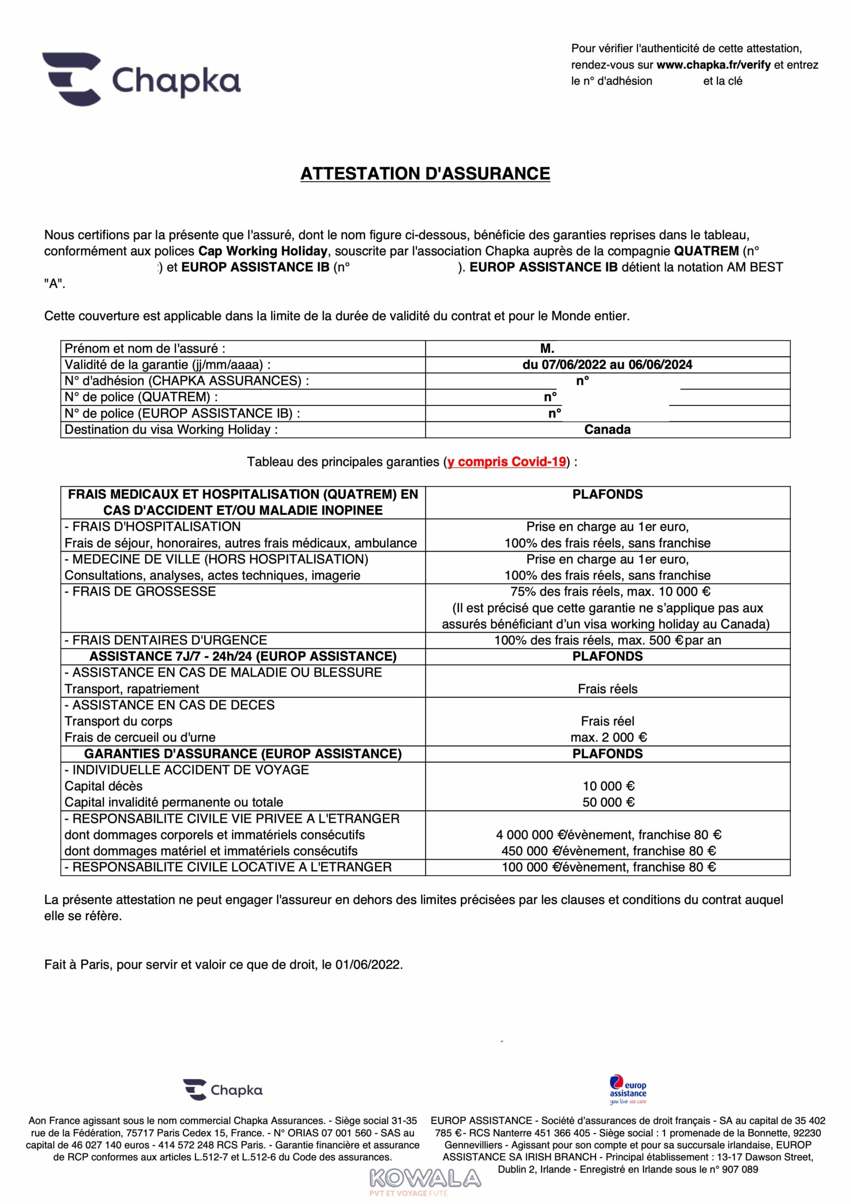 Certificat adhésion assurance PVT Chapka - page 2