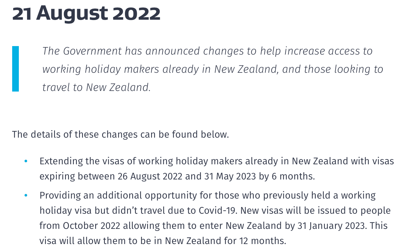 PVT Nouvelle Zélande extension 6 mois